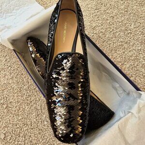 Stuart Weitzman Black Sequins Loafers, Size 10M